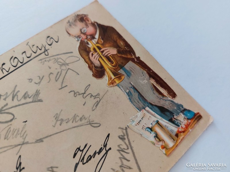 Régi képeslap 1903 levelezőlap trombitás