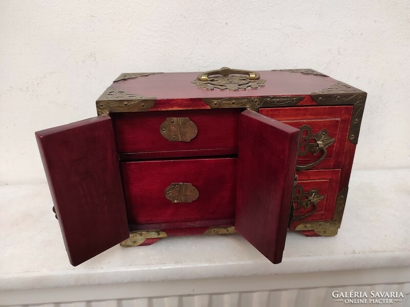 Antique soapstone inlaid Asian Chinese jewelry holder jewelry box small cabinet with drawers 202 5772