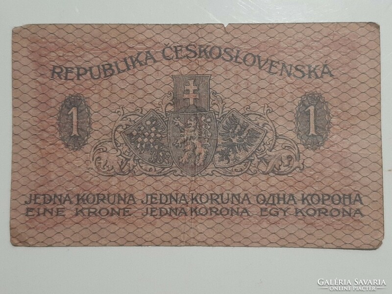 Ritka ! Cseh , Csehszlovákia , 1 korona , korunu , 1919