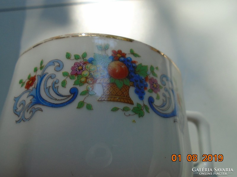 MCP Antik cseh kézzel számozott teás csésze virág és gyümölcs kosár mintával