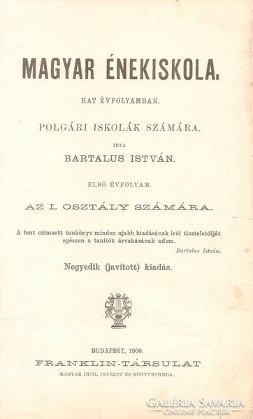 Bartalus István: Magyar Énekiskola  1900
