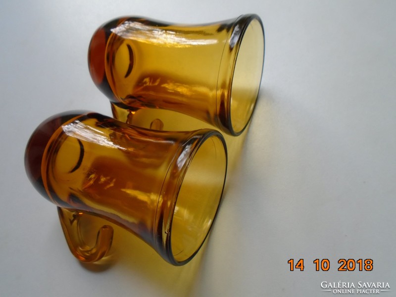 2 db francia Reims borostyán üveg,füles vastagfalú pohár