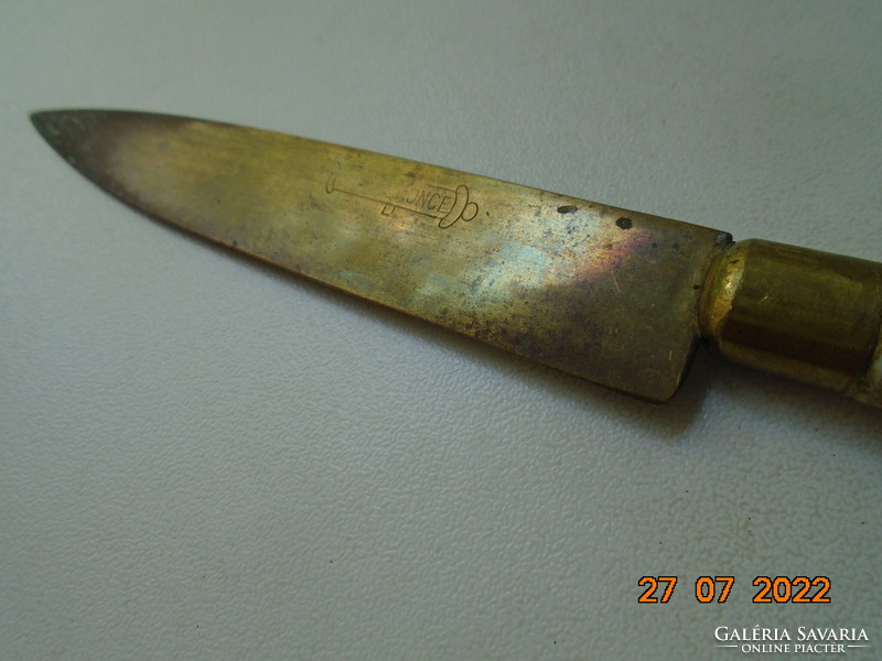 A stahl-bronze knife with a porcelain handle with a convex antler pattern attributed to Zsolnay