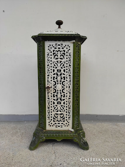 Antique stove, open enameled green white iron stove with original insert 375 5730