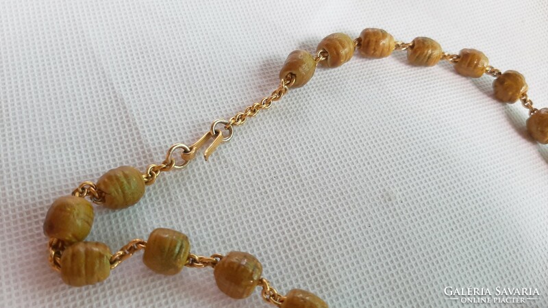 Vintage festett barna gyöngyös arany köztesekkel   gyöngysor , hosszú nyaklánc