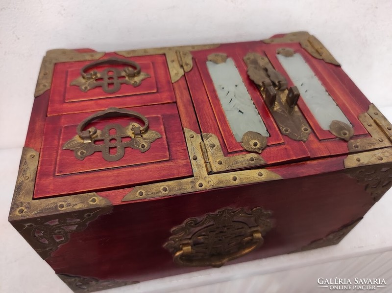 Antique soapstone inlaid Asian Chinese jewelry holder jewelry box small cabinet with drawers 202 5772
