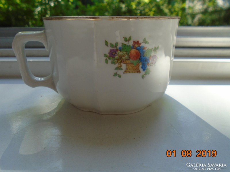 Mcp antique Czech hand-numbered tea cup with flower and fruit basket pattern