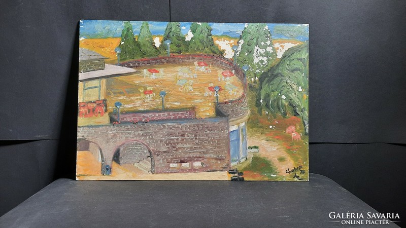 Bastion terrace (oil, wood, 23x33 cm) 1976, marked 
