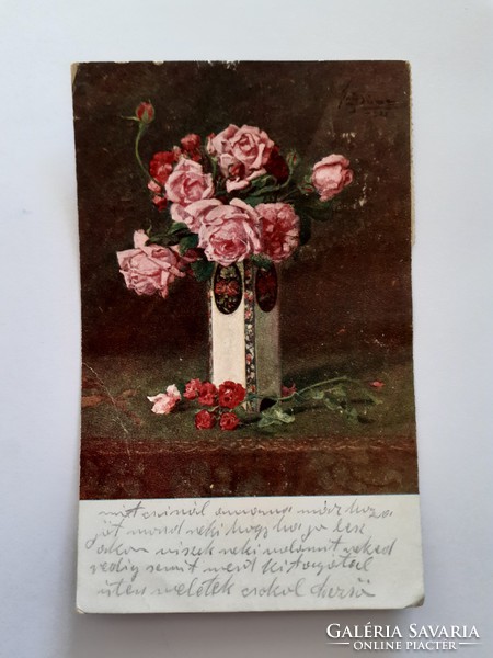 Old postcard floral rose postcard