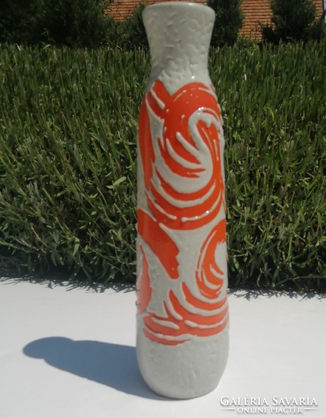 Retro applied art ceramic vase (today: 38 cm) lava/dribbled off-white