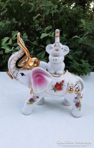 Floral porcelain mother elephant with her baby