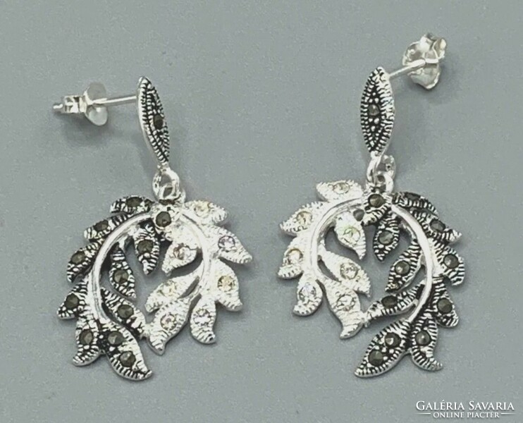Extra elegant silver set with black-silver tone marcasite stone, 925-new