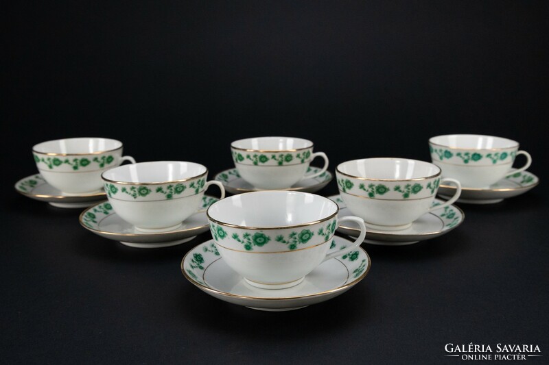 Chinese porcelain tea cups, placemat with plate, 6 pieces, marked