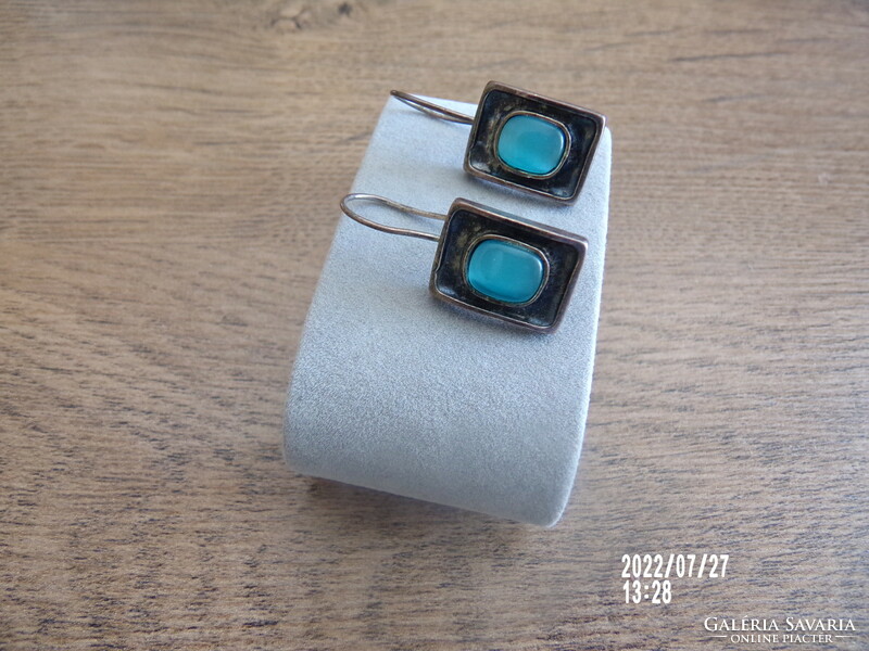 Craftsman silver earrings with blue stone