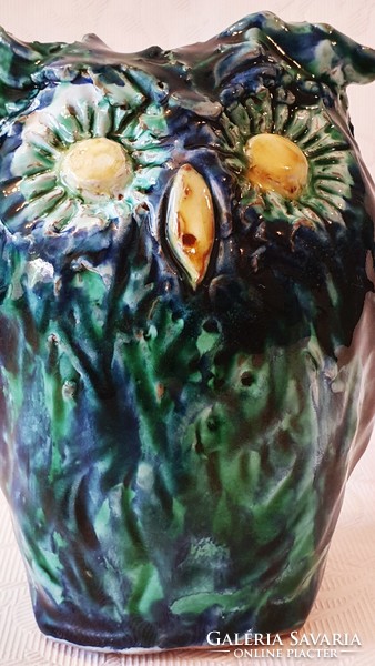 Retro, artistic ceramics by Zsuzsa Moravay. Owl figure. 14 Cm. High.
