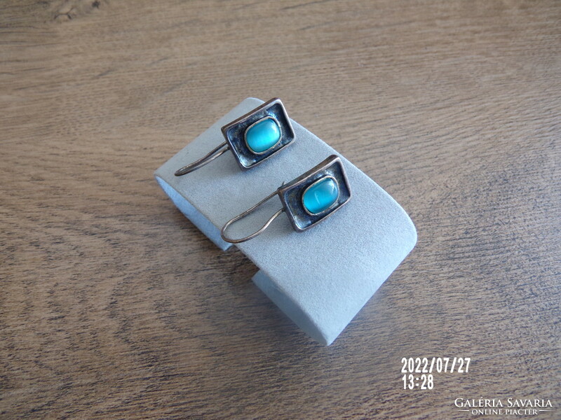 Craftsman silver earrings with blue stone