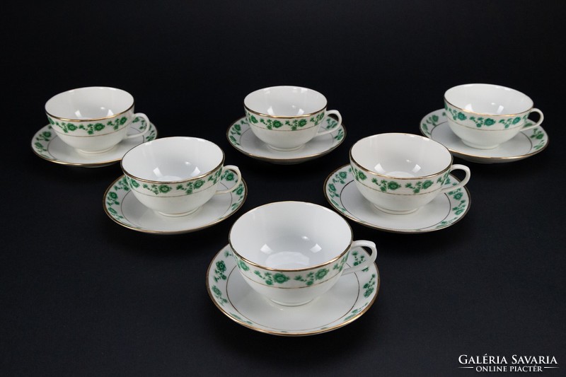 Kínai porcelán teás csészék, alátét tányérral, 6 darab, jelzett