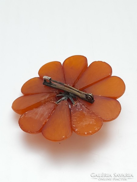 Vintage amber brooch, flower shape
