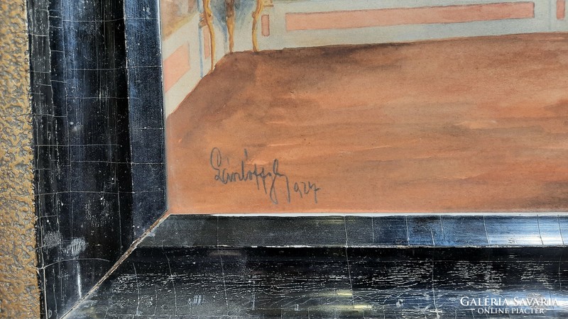 Salon interior, 1924 (watercolor, framed 29x39 cm) Lászlóffy? Lórántffy? Unidentified