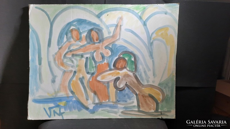 Miklós Cs. Németh: bathing orgy (63x80 cm) watercolor