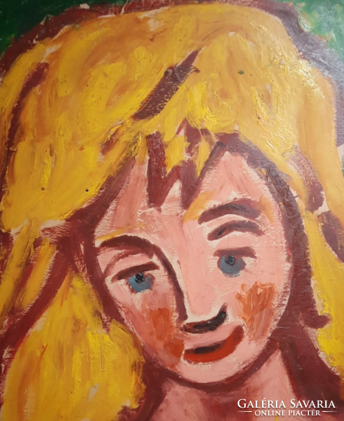 Miklós Cs. Németh: portrait of a young woman (70x100 cm) acrylic - contemporary expressionist painting