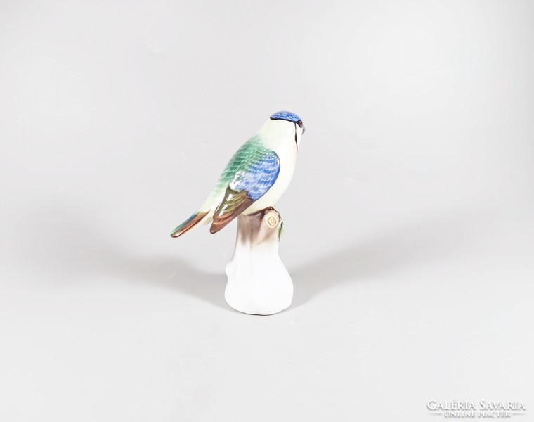 Herend, blue finch songbird on a tree branch, hand-painted porcelain 10 cm. Flawless! (B014)