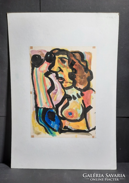 Miklós Cs. Németh: rainbow female nude (50x35 cm) ink and watercolor