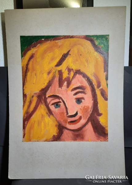 Miklós Cs. Németh: portrait of a young woman (70x100 cm) acrylic - contemporary expressionist painting