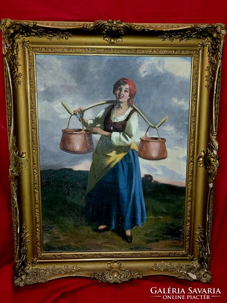 Vilmos Nagy (1874-1953): painting woman carrying water is an original work