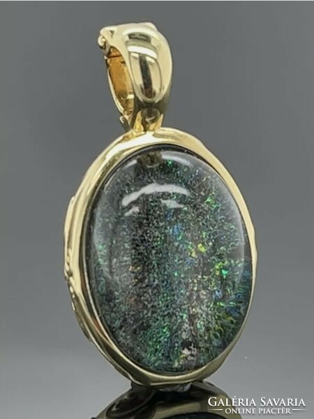 Fabulous matrix opal doublet gemstone sterling silver pendant with 14k gold plating 925/ - new
