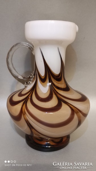 Murano Carlo Moretti handcrafted glass pouring jug vase carafe with handle