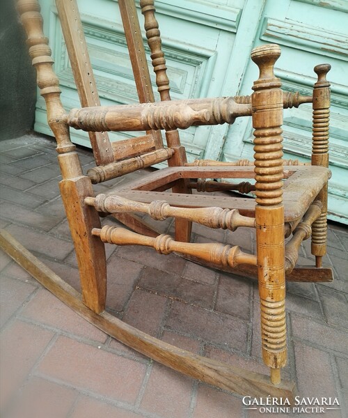 English, antique wooden rocking chair, with turned elements, Victorian, vintage, to be renovated