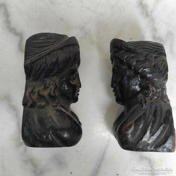 Pair of antique hand-carved carvings, furniture decoration, next to mirror, empire