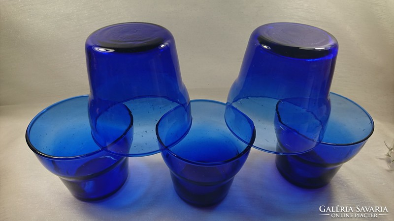 5 db-os fújt kék üveg pohár készlet