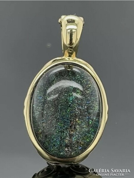 Fabulous matrix opal doublet gemstone sterling silver pendant with 14k gold plating 925/ - new