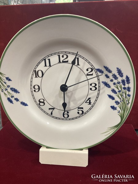 Hölóháza porcelain lavender pattern 26 cm plate clock