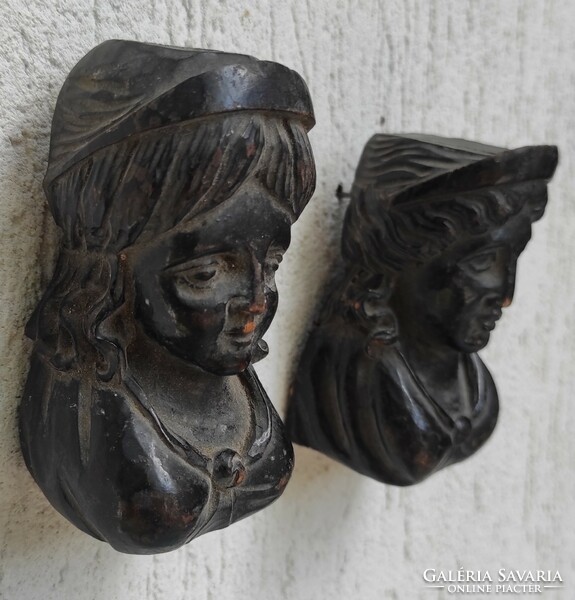 Pair of antique hand-carved carvings, furniture decoration, next to mirror, empire