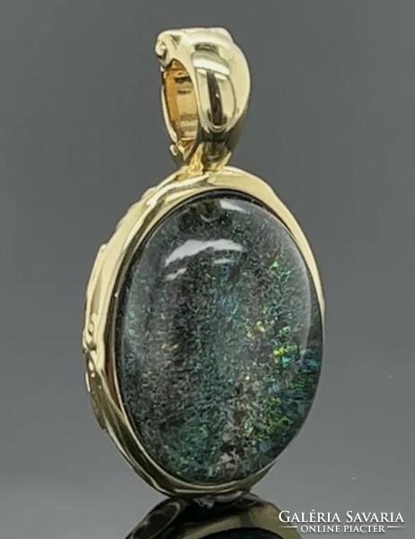 Fabulous matrix opal doublet gemstone sterling silver pendant with 14k gold plating 925/ - new