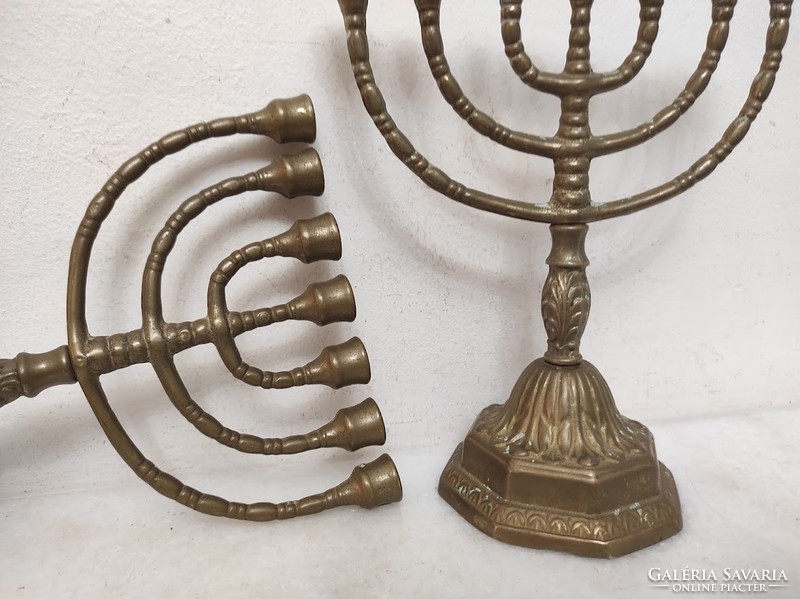 Antik 2 darab réz Judaika zsidó 7 ágú gyertyatartó menora menóra gyertya tartó 215 5843