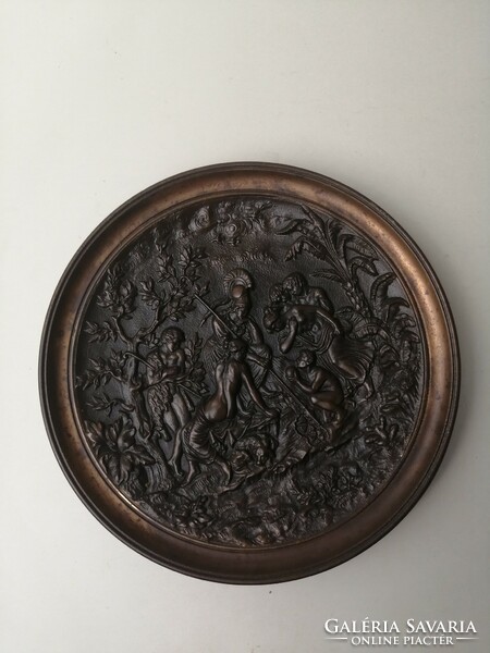 Antique cast iron wall decoration in a pair - with a mythological scene
