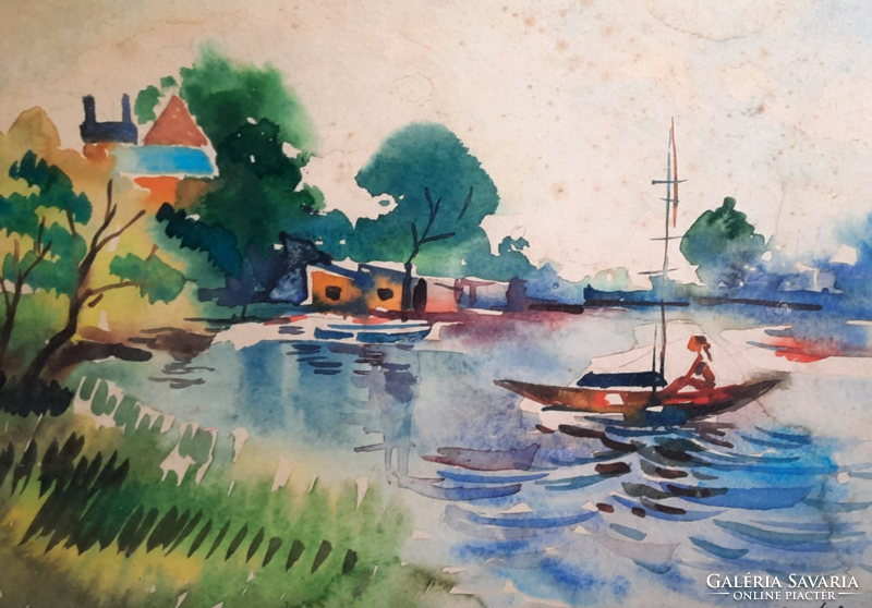 Boating (watercolor 39x45) marked 