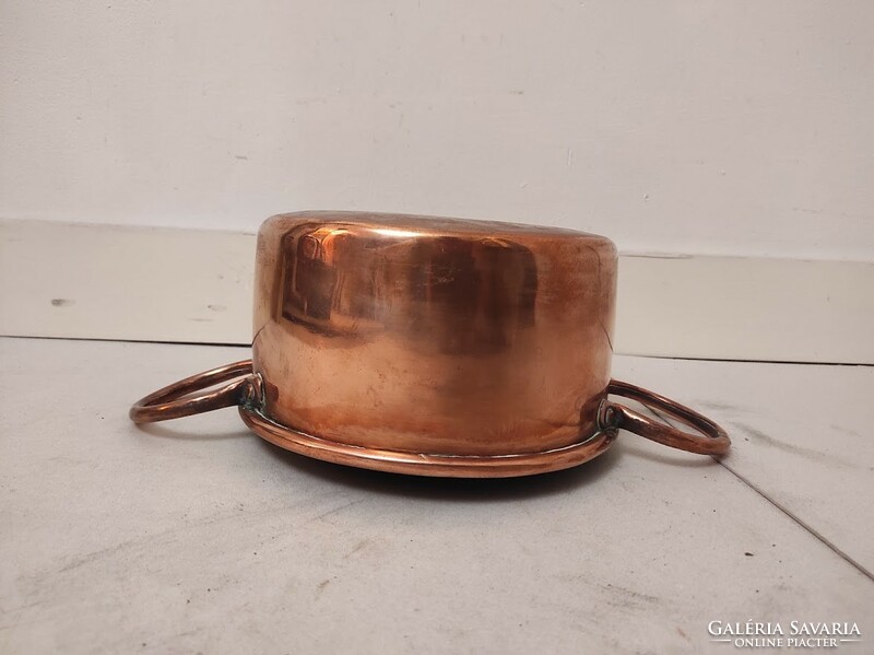 Antique footed kitchen utensil, tinned red copper, two-handled 175 5833