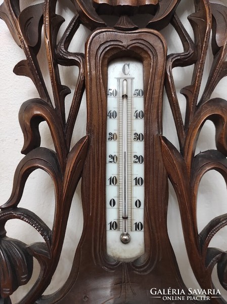 Antique richly carved Art Nouveau large wall thermometer barometer not working 814 5842