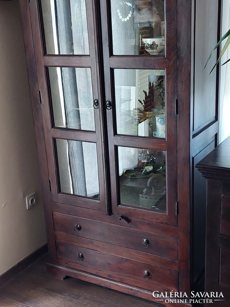 Teak wood glass cabinet 195 x 95 cm