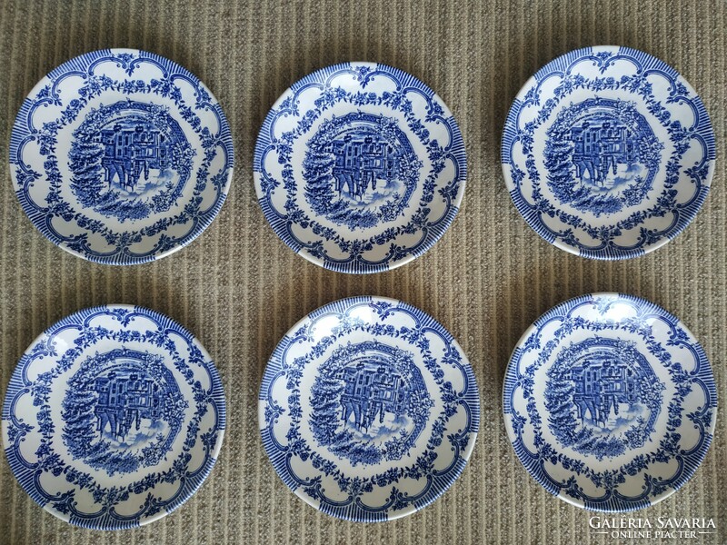 Kék mintás angol porcelán csészealj szett 6db. (2)