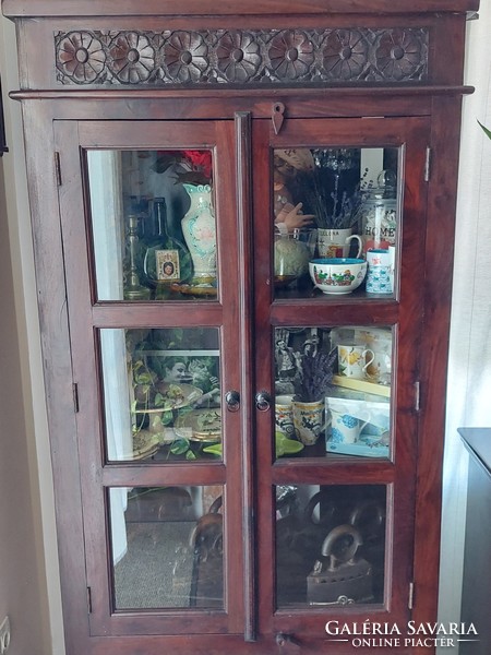 Teak wood glass cabinet 195 x 95 cm