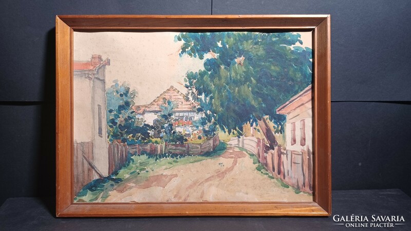 Falusi utca - Nagy László jelzéssel (30x40 cm) aquarell