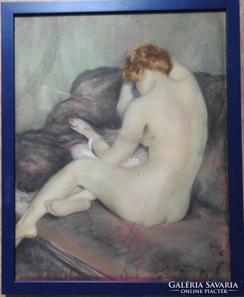 Nude woman's back - antique pastel nude painting in a new frame