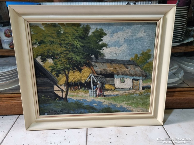 Old oil painting in a frame