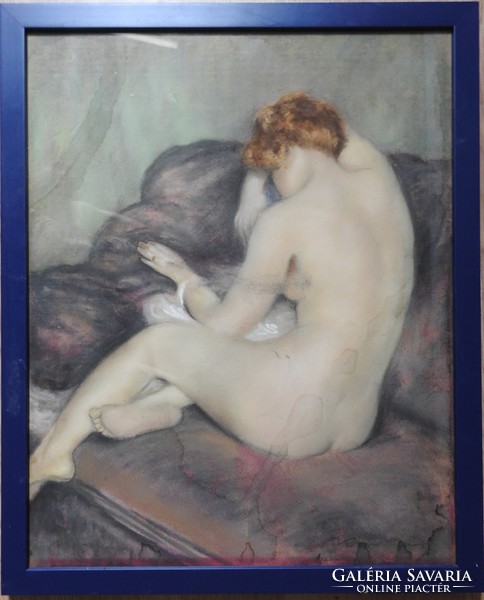 Nude woman's back - antique pastel nude painting in a new frame